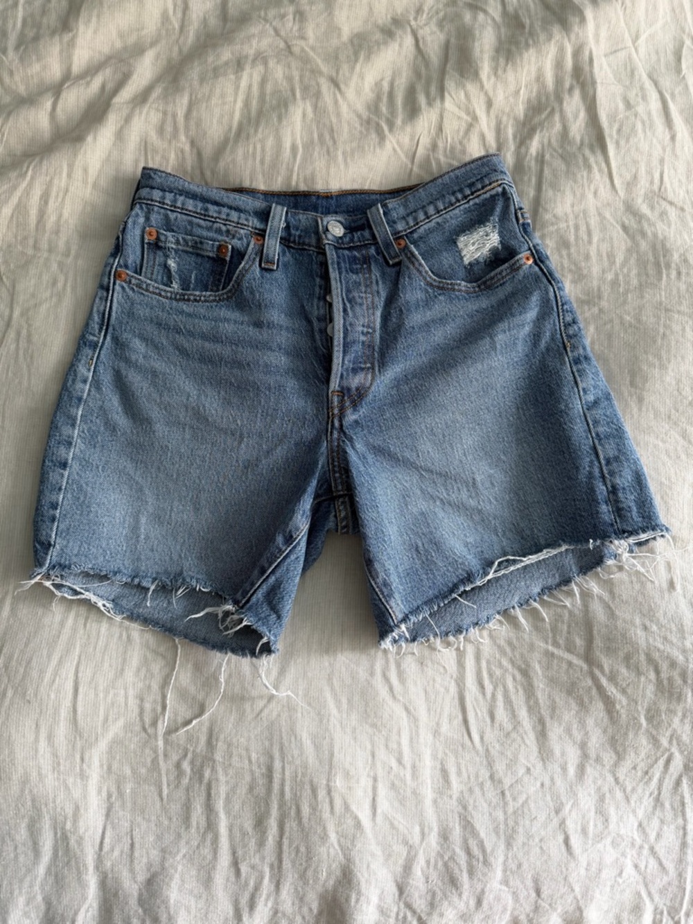 Levi's Light Blue Distressed Denim Cutoff Shorts